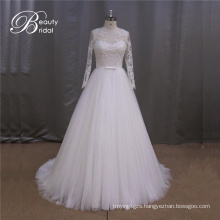 Long Sleeve Lace Applique Bridal Dress A Line